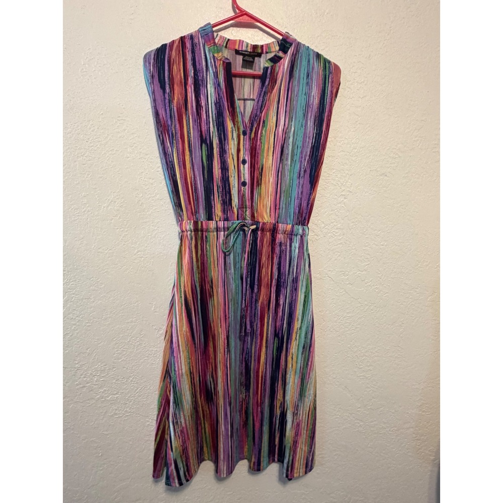 Robert Louis Multicolor Abstract Print Sleeveless Midi Dress Drawstring Waist M